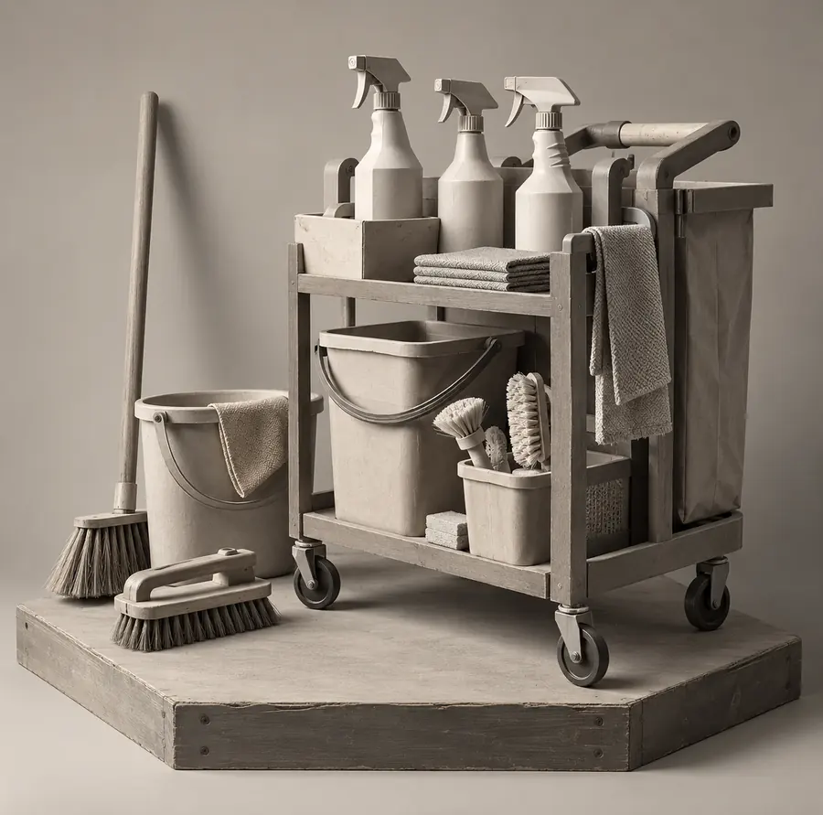 Illustration of cleaning businesses equipment and workspace